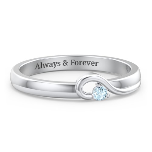 Half Heart Ring with Birthstone – Sterling Silver with Blue Topaz