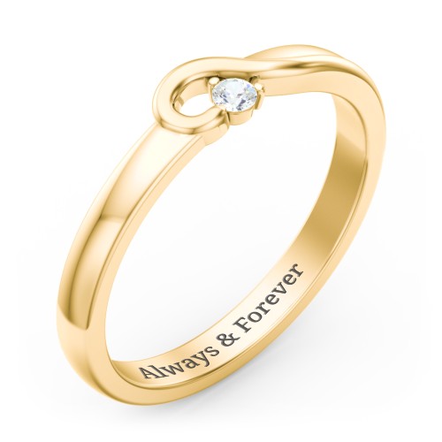 Half Heart Ring with Birthstone – 10K Yellow Gold with Cubic Zirconia