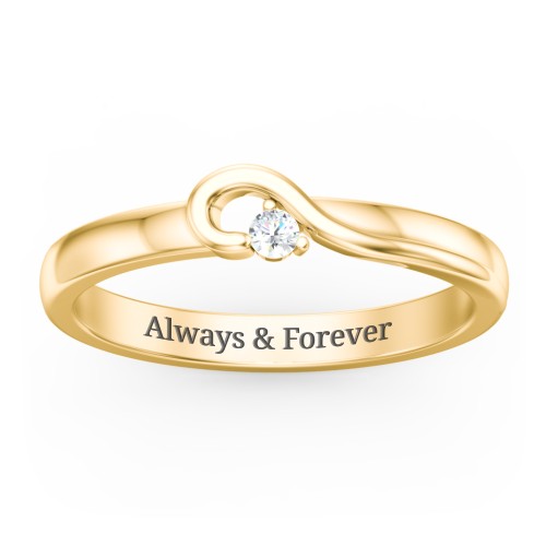 Half Heart Ring with Birthstone – 10K Yellow Gold with Cubic Zirconia