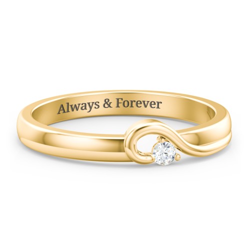 Half Heart Ring with Birthstone – 10K Yellow Gold with Cubic Zirconia