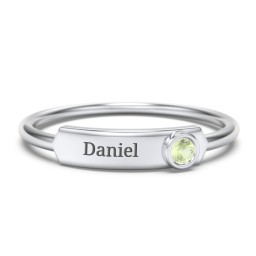 Engravable Bar Ring with Birthstone in 925 Sterling Silver