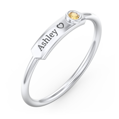 Engravable Bar Ring with Birthstone – Sterling Silver with Citrine