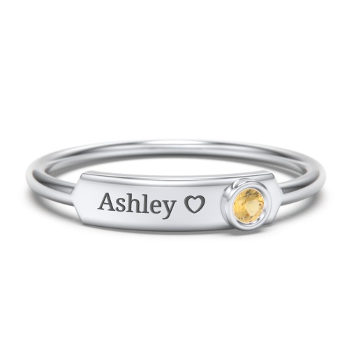Engravable Bar Ring with Birthstone – Sterling Silver with Citrine