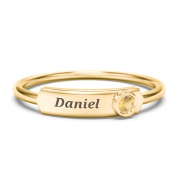 Engravable Bar Ring with Birthstone in 10K Solid Yellow Gold with Citrine