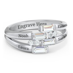 Engravable 4 Baguette Gemstone Ring with Accents