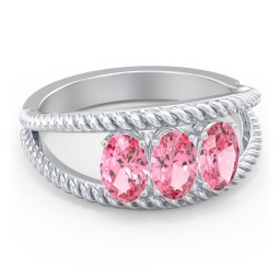 Oval Birthstone Ring with Twisted Rope Band