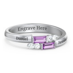Engravable Baguette Gemstone Ring with Accents