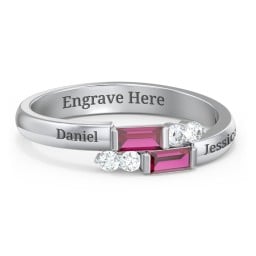 Engravable Baguette Gemstone Ring with Accents