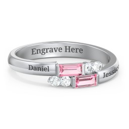 Engravable Baguette Gemstone Ring with Accents