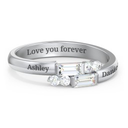 Engravable Baguette Gemstone Ring with Accents
