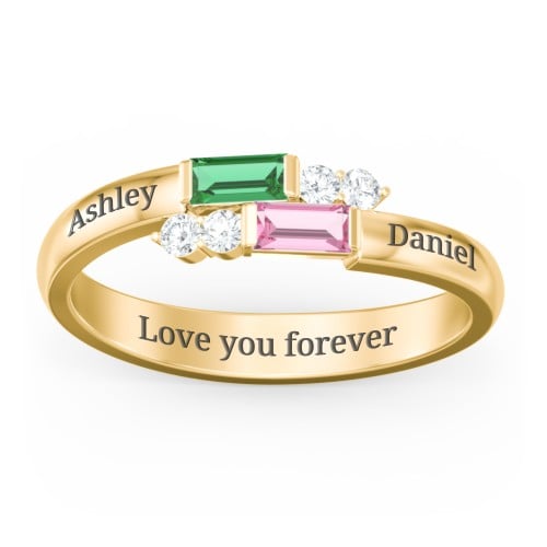 Engravable Baguette Gemstone Ring with Accents