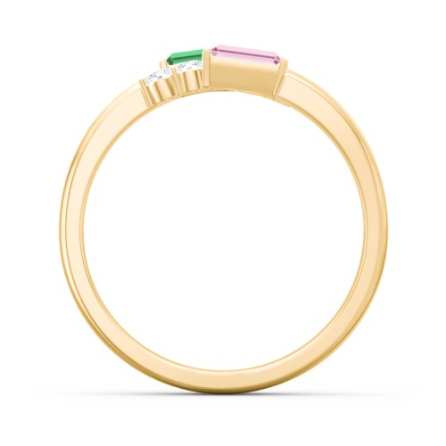 Engravable Baguette Gemstone Ring with Accents – 10K Yellow Gold with Emerald, Pink Tourmaline, and White Premium Zirconia
