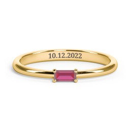Engravable Baguette Ring with East-West Setting in 18K Gold Plated Silver