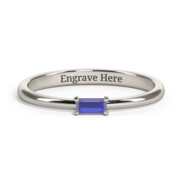 Engravable Baguette Ring with East-West Setting in 10K Solid White Gold