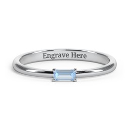 Engravable Baguette Ring with East-West Setting in 925 Sterling Silver with Blue Topaz