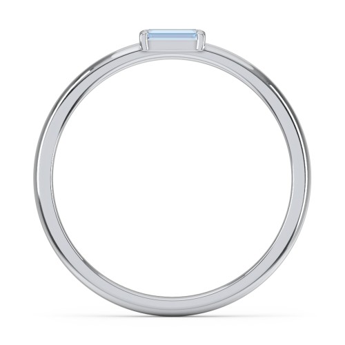 Engravable Baguette Ring with East-West Setting – Sterling Silver with Blue Topaz
