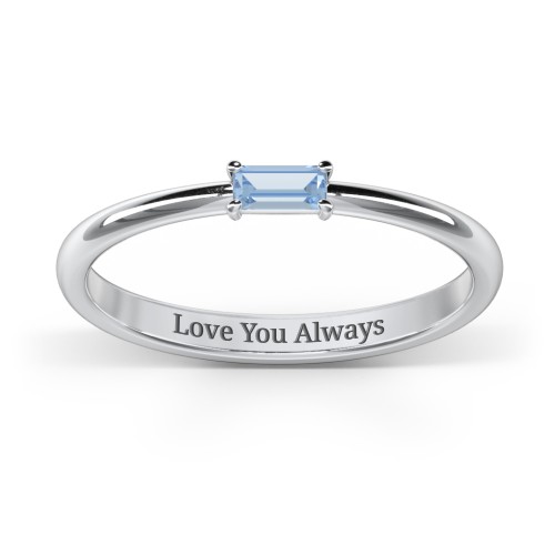 Engravable Baguette Ring with East-West Setting – Sterling Silver with Blue Topaz