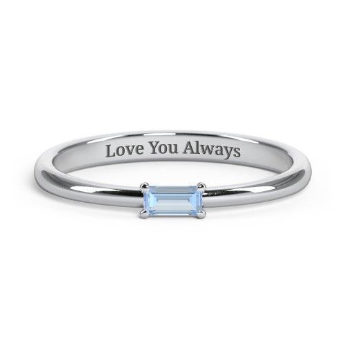 Engravable Baguette Ring with East-West Setting – Sterling Silver with Blue Topaz