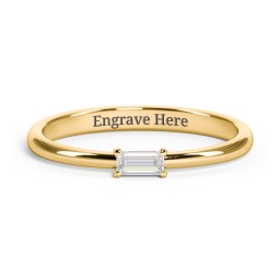 Engravable Baguette Ring with East-West Setting in 10K Solid Yellow Gold with White Sapphire