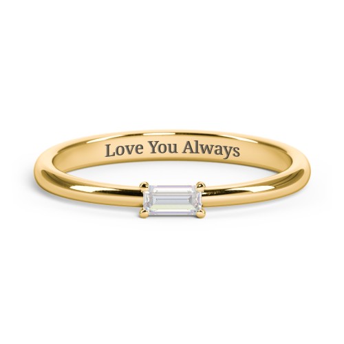 Engravable Baguette Ring with East-West Setting – 10K Yellow Gold with White Sapphire