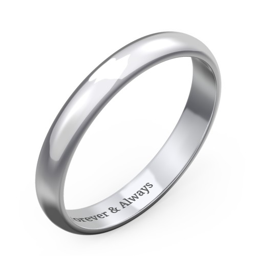Classic Half Round Wedding Band - 3mm Width – 10K White Gold