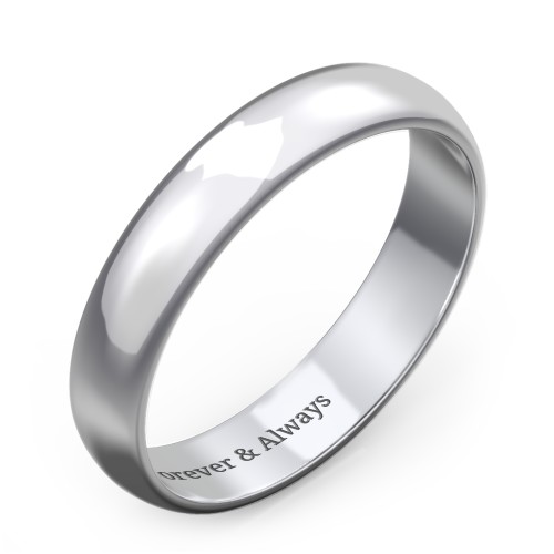 Classic Half Round Wedding Band - 4mm Width – 10K White Gold