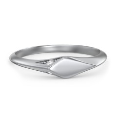 Women's Kite Signet Ring with Accents – 10K Yellow Gold with White Premium Zirconia