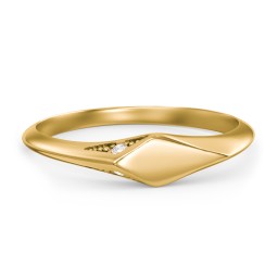 Women's Kite Signet Ring with Accents in 10K Solid Yellow Gold