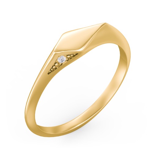 Women's Kite Signet Ring with Accents – 10K Yellow Gold with White Premium Zirconia