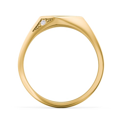 Women's Kite Signet Ring with Accents – 10K Yellow Gold with White Premium Zirconia