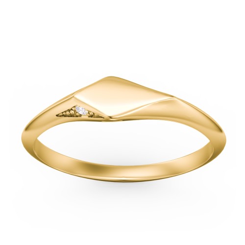 Women's Kite Signet Ring with Accents – 10K Yellow Gold with White Premium Zirconia