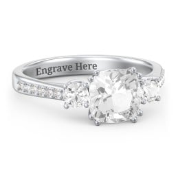 3 Stone Cushion Cut Duchess Ring with Accents