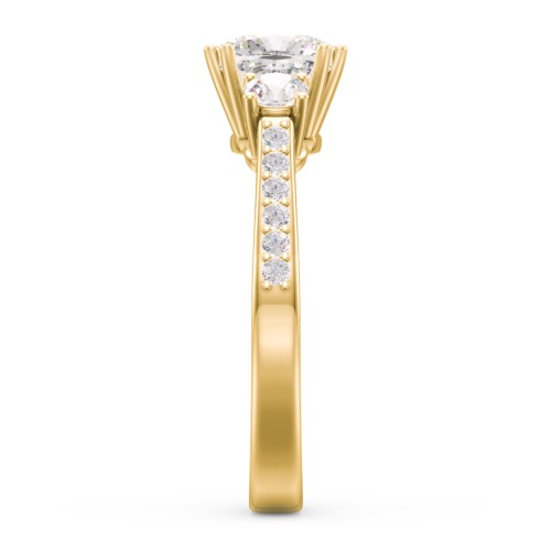 3 Stone Cushion Cut Duchess Ring with Accents – 10K Yellow Gold with White Premium Zirconia and Cubic Zirconia