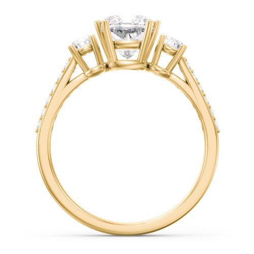 3 Stone Cushion Cut Duchess Ring with Accents – 10K Yellow Gold with White Premium Zirconia and Cubic Zirconia
