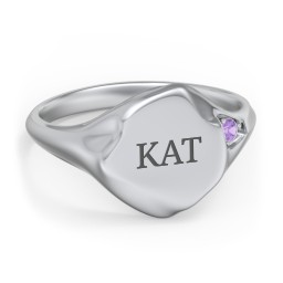 Women's Abstract Signet Ring with Accent Stone in 10K Solid White Gold with Amethyst