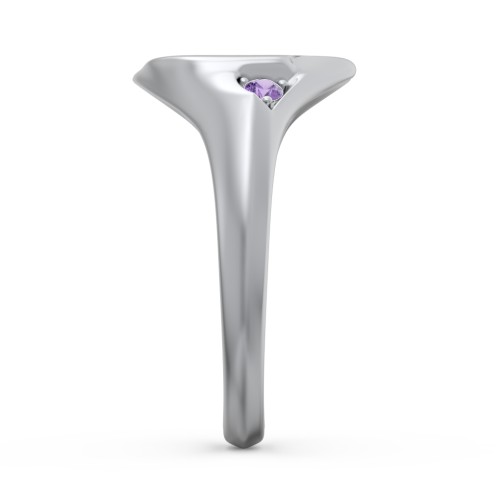 Women's Abstract Signet Ring with Accent Stone – 10K White Gold with Amethyst