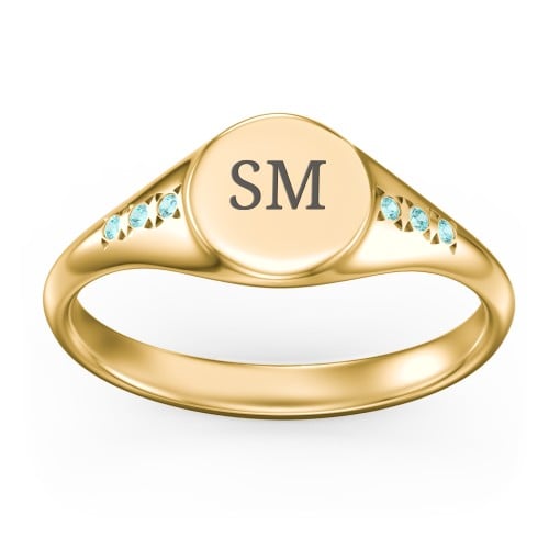 Women's Small Round Signet Ring with Accent Stones
