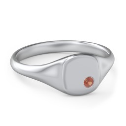 Women's Small Square Signet Ring with Accent Stone in 925 Sterling Silver with Garnet
