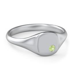 Women's Small Square Signet Ring with Accent Stone in 925 Sterling Silver with Peridot