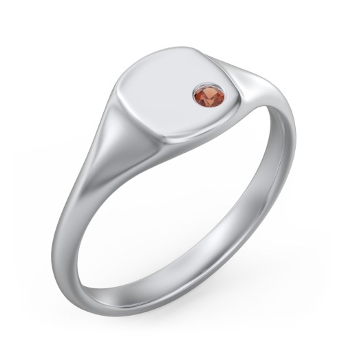 Women's Small Square Signet Ring with Accent Stone – Sterling Silver with Garnet