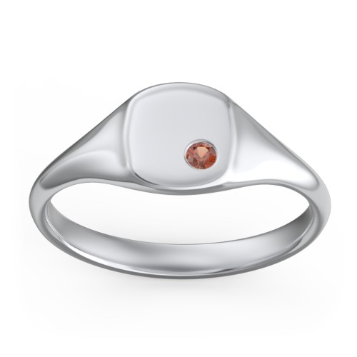 Women's Small Square Signet Ring with Accent Stone – Sterling Silver with Garnet