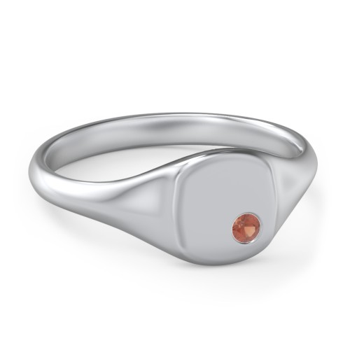 Women's Small Square Signet Ring with Accent Stone – Sterling Silver with Garnet
