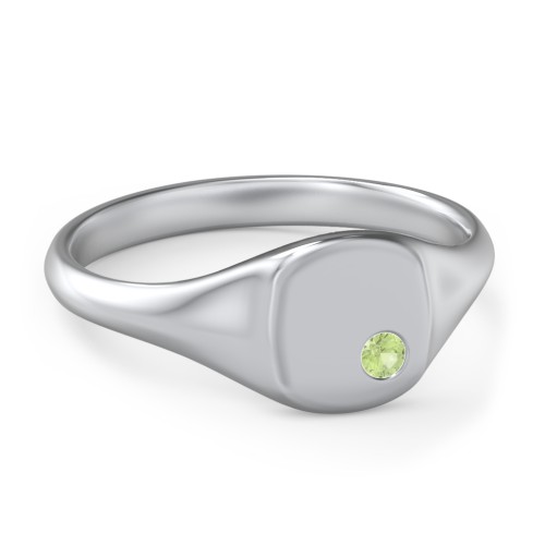 Women's Small Square Signet Ring with Accent Stone – Sterling Silver with Peridot