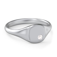 Women's Small Square Signet Ring with Accent Stone – 10K White Gold with Cubic Zirconia