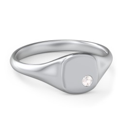 Women's Small Square Signet Ring with Accent Stone in 10K Solid White Gold