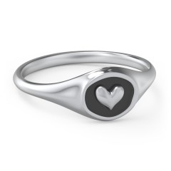 Women's Heart Signet Ring with Cold Enamel