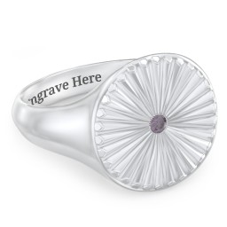 Women’s Sunburst Signet Ring with Birthstone in 925 Sterling Silver with Alexandrite