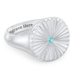 Women’s Sunburst Signet Ring with Birthstone in 925 Sterling Silver with Mint Premium Zirconia