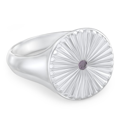 Women’s Sunburst Signet Ring with Birthstone – Sterling Silver with Alexandrite