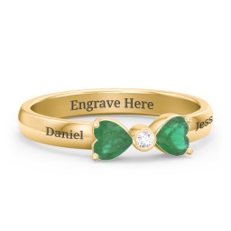 Birthstone Bow Ring with Bezeled Accent in 18K Gold Plated Silver with Emerald and White Premium Zirconia